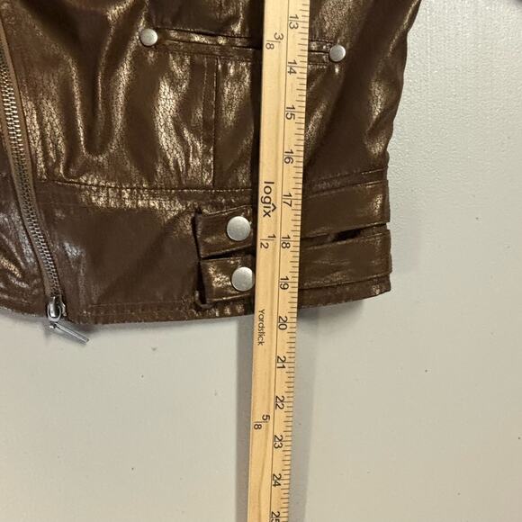 Bisou Bisou Women's Size Small Vegan Faux Leather Brown Metallic Moto Jacket - Picture 6 of 9